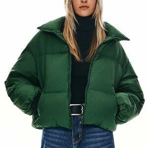 NWT Orolay Green Cropped Down Puffer Jacket NEW WITH TAGS Size XS